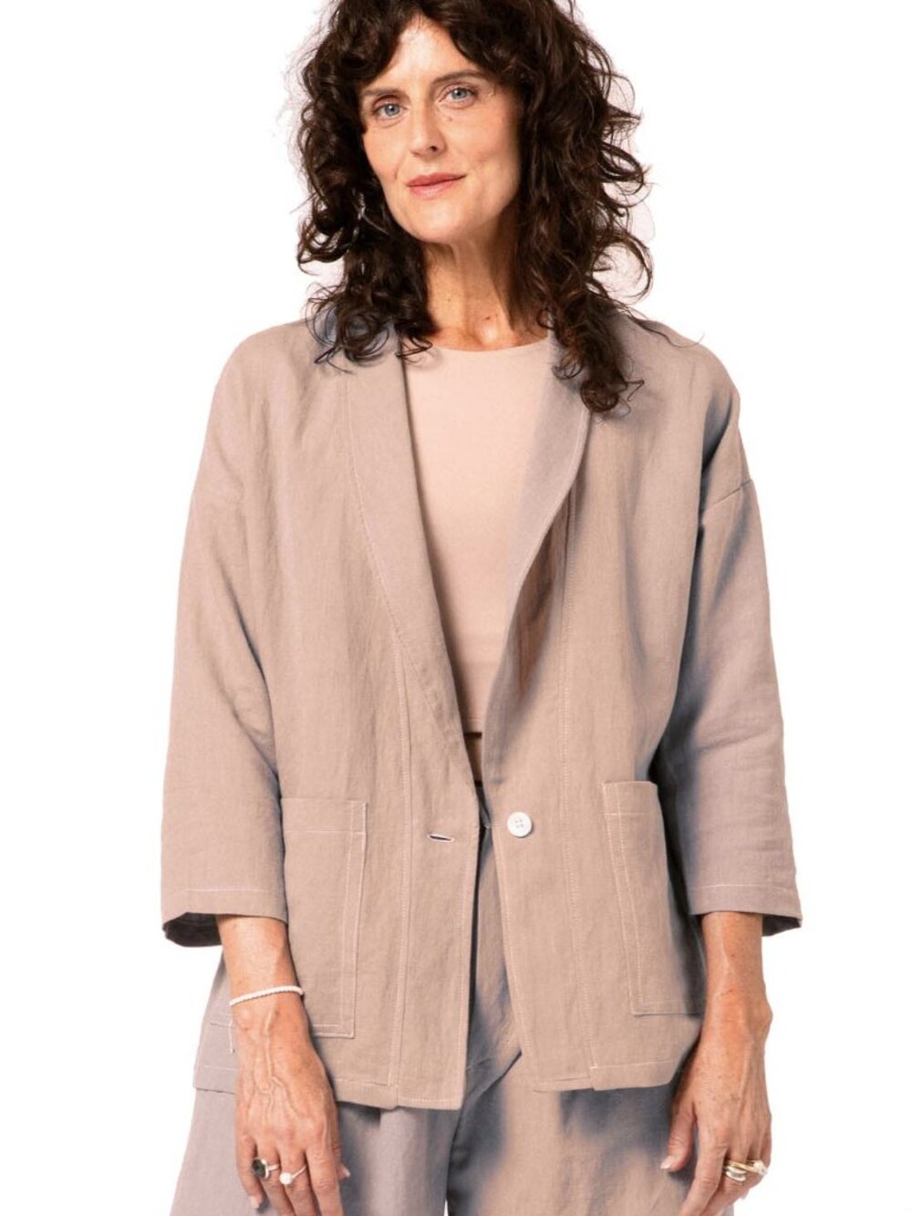 blush pink linen blazer